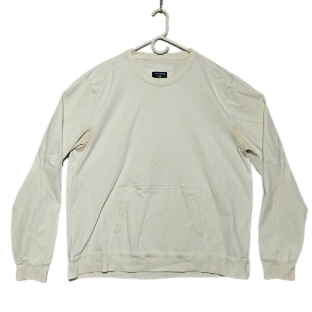 True Religion Sweatshirt Mens 3XL Cream Long Sleeve Crew Neck Pocket T5837